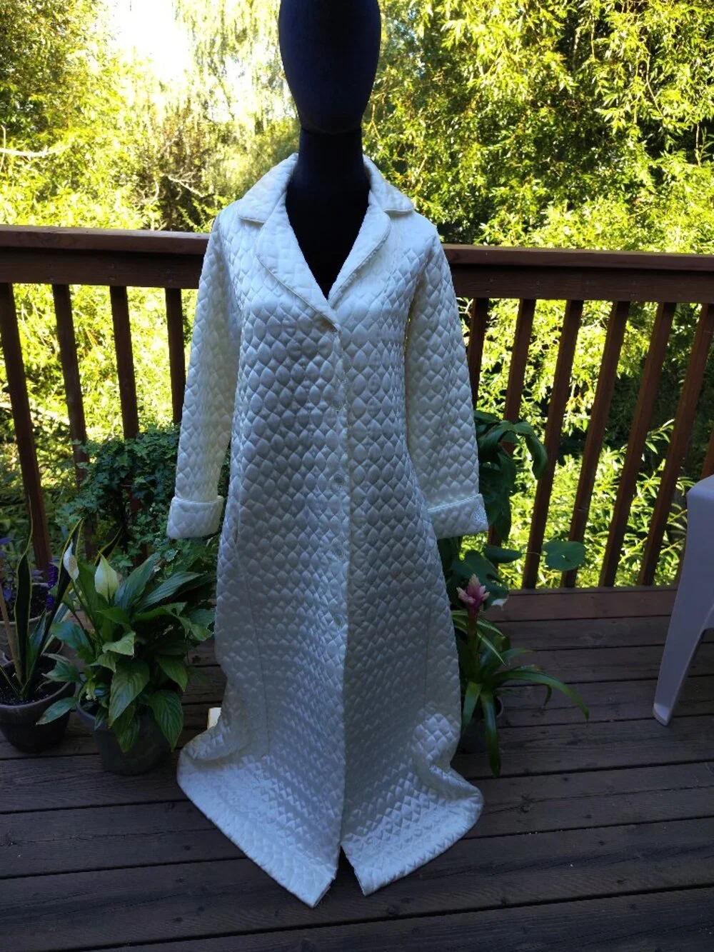 Vintage Christian Dior Ivory Quilted Housecoat/Robe, S/M Petite (item A18)